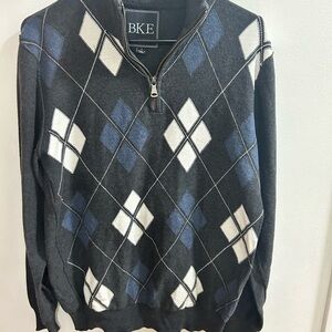 BKE Argyle Men's Gray Quarter Zip Sweater Large, Long Sleeve